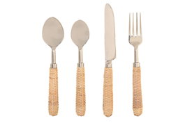 DKD Home Decor Set de Cubertería 16 Piezas Inox Ratan Natural