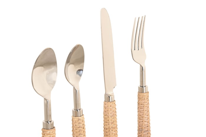 DKD Home Decor Set de Cubertería 16 Piezas Inox Ratan Natural