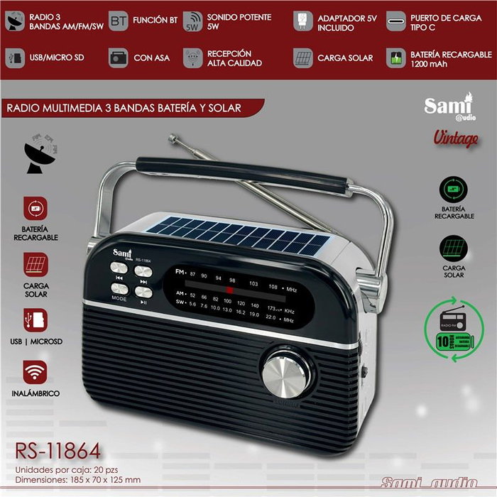 SAMI Radio Sami Vintage 3 bandas solar/batería multimed