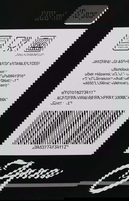 Anna Aceitera y Vinagrera en Spray, Botella de 330 ml para Cocina, 20.1 cm de Alto (12 Unidades)