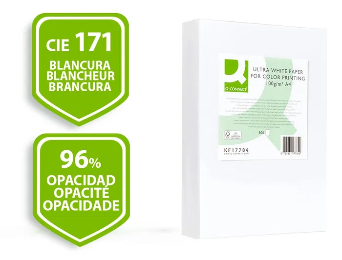 Q-connect Papel Fotocopiadora Ultra White Din A4 100 Gramos Paquete 500 Hojas