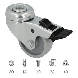 WOLFPACK LINEA PROFESIONAL Rueda Doméstica Ø 50 mm con Freno y Agujero Pasante de 10 mm