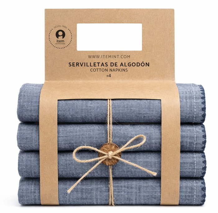 DKD Home Decor Set de 4 Servilletas de Algodón Azul Bordado 40x40 cm DKD Home Decor Set de 4 Servilletas de Algodón Azul Bordado 40x40 cm