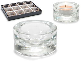 Giftdecor Portavelas Cristal Redondo Transparente 7x7x3.5 cm (Set de 48)