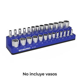 Workpro Organizador Magnético Vacío para Vasos de 1/4 pulgada Estándar - Tamaños 4 a 14 mm - 235 x 54 x 35 mm
