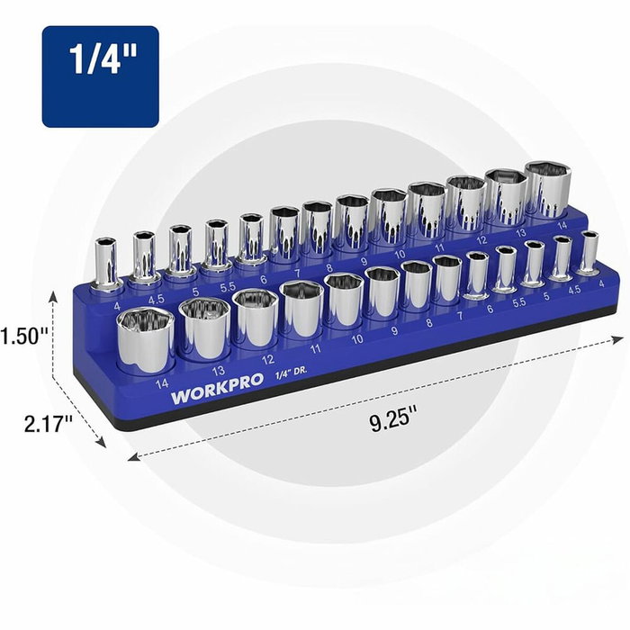 Workpro Organizador magnético vacío para vasos de ¼ pulg estándar