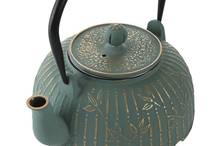 DKD Home Decor Tetera Oriental Verde Hierro Colado Inox 12.5 x 15 x 15.5 cm Capacidad 1l