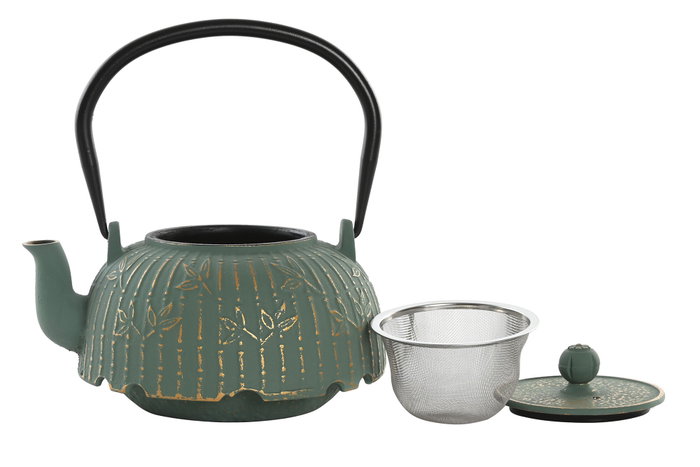 DKD Home Decor Tetera Oriental Verde Hierro Colado Inox 12.5 x 15 x 15.5 cm Capacidad 1l