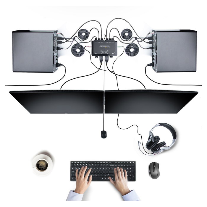 StarTech KVM Switch HDMI Dual Monitor 2-Port 4K 60Hz con Cables Integrados USB-A/HDMI/Audio 1.5m STARTECH.COM