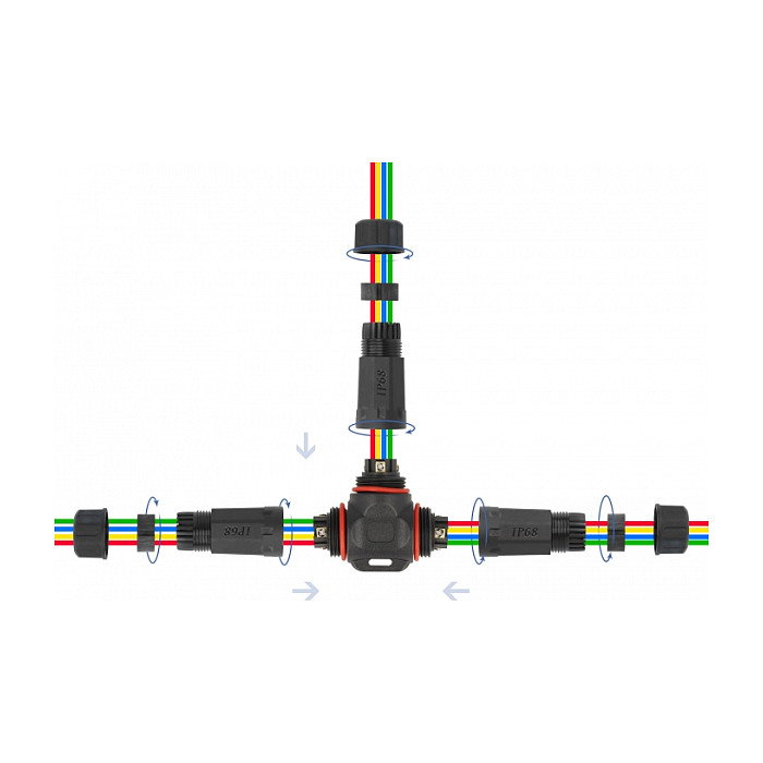 DeLOCK Conector de cable en forma de T para exteriores, 4 pines, IP68, negro DeLOCK Conector de cable en forma de T para exteriores, 4 pines, IP68, negro