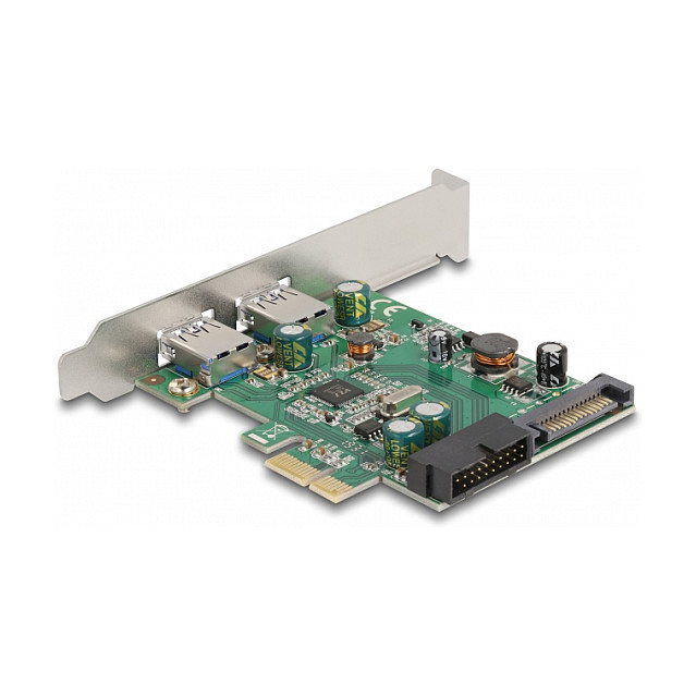 DeLOCK Tarjeta PCI Express USB 3.2 Gen 1 (5 Gbit/s), 2 Puertos Externos + 1 Interno, PCIe x1 Perfil Bajo, Incluye Soporte de Montaje
