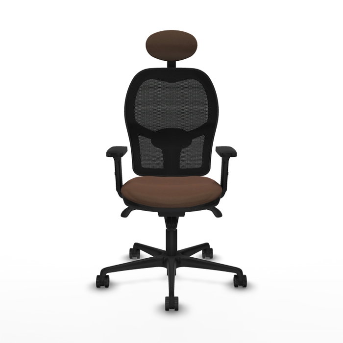 PIQUERAS Y CRESPO Silla de oficina Jorquera con mecanismo Sincro, tela marrón y malla negra PIQUERAS Y CRESPO Silla de oficina Jorquera con mecanismo Sincro, tela marrón y malla negra