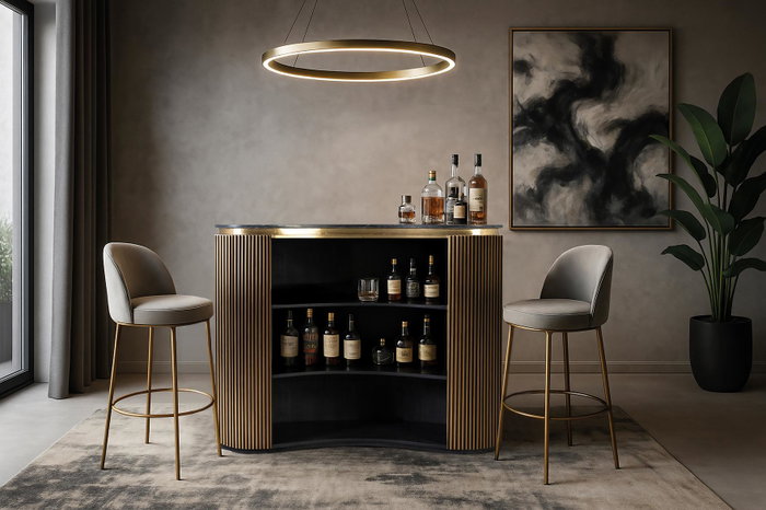 GINER Y COLOMER Mueble bar con frontal curvo dorado
