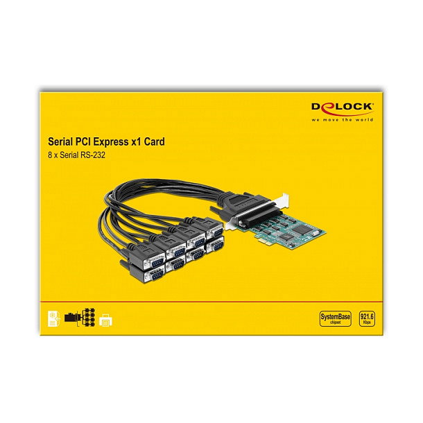 DeLOCK 90411 Tarjeta de Expansión PCIe x1 a 8 Puertos Seriales RS-232, con Cable y Controladores, Compatible con Windows 10/8.1/7