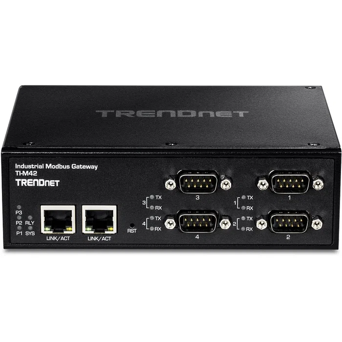 TRENDnet TI-M42 Pasarela/Controlador Industrial Modbus con 4 Puertos Serie (RS-232/422/485) y 2 Puertos Fast Ethernet 10/100 Mbps TRENDnet TI-M42 Pasarela/Controlador Industrial Modbus con 4 Puertos Serie (RS-232/422/485) y 2 Puertos Fast Ethernet 10/100 Mbps