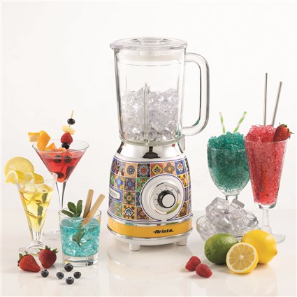 Ariete 583 POSITANO Batidora de Vaso con Vaso de Vidrio y 4 Cuchillas de Acero Inoxidable, 4 Velocidades, Diseño Vintage