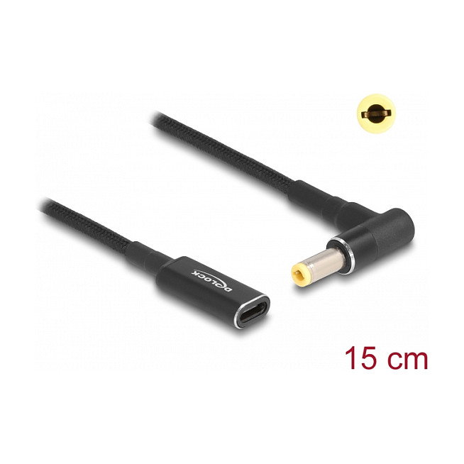 DeLOCK Cable Adaptador USB Type-C Hembra a 5,5 x 2,5 mm Macho 90° 15 cm