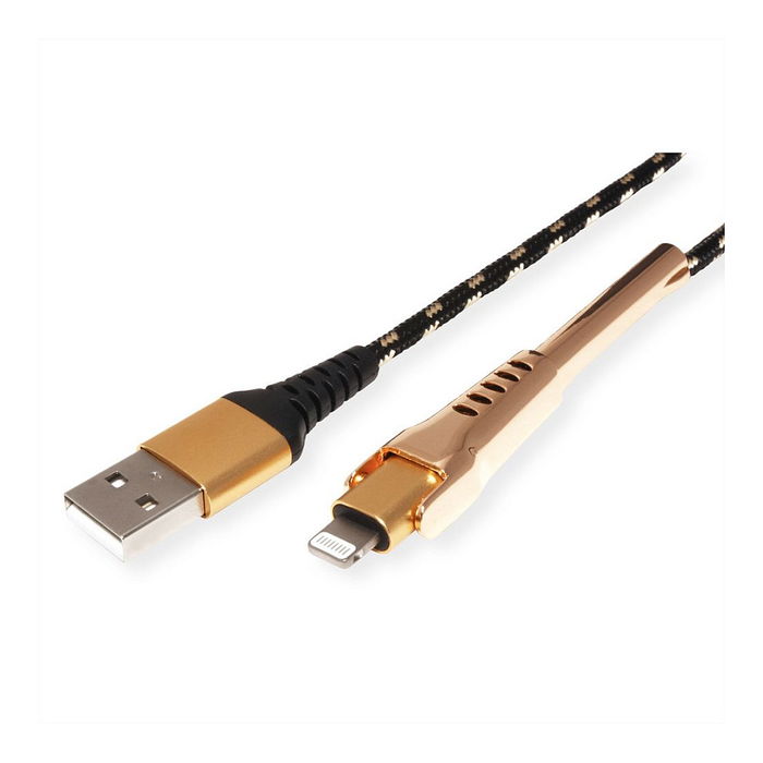 ROLINE 11.02.8923 Cable de Carga y Sincronización USB 2.0 a Lightning, 1m, Negro/Oro