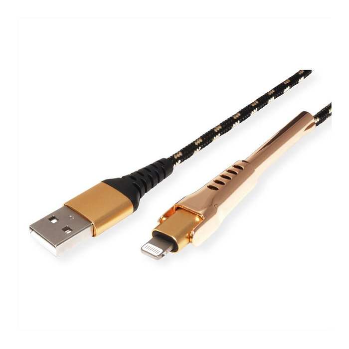 ROLINE Cable de carga y sincronización Lightning a USB A 1 m, Negro/Oro