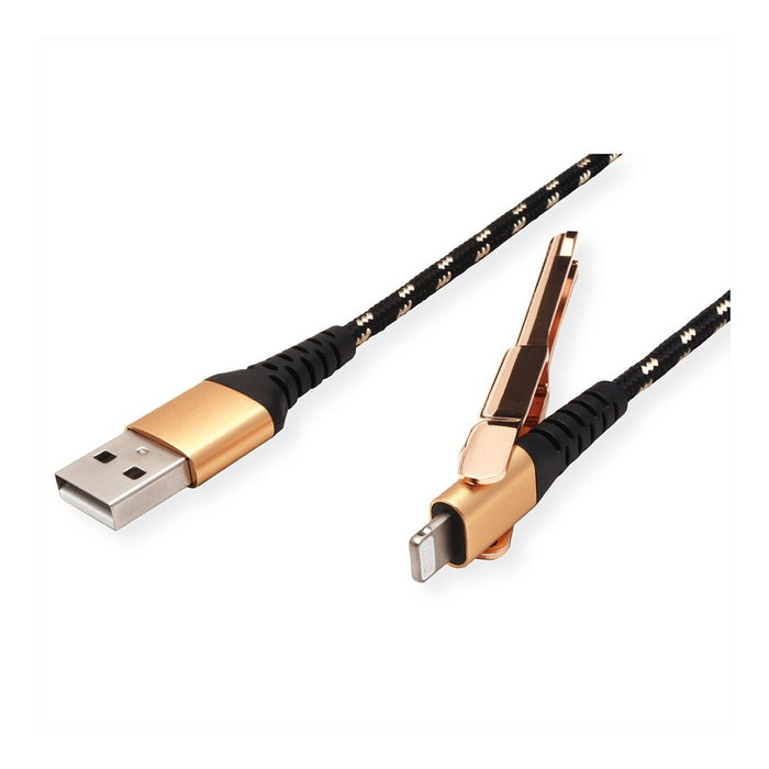 ROLINE Cable de carga y sincronización Lightning a USB A 1 m, Negro/Oro