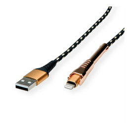 ROLINE Cable de carga y sincronización Lightning a USB A 1 m, Negro/Oro