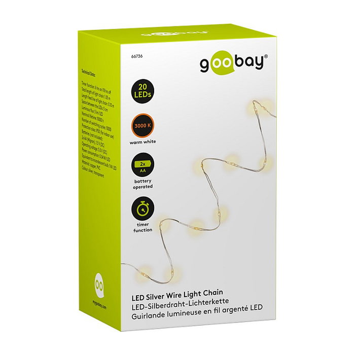 Goobay Guirnalda de luces transparente de 1,0 m con 20 luces