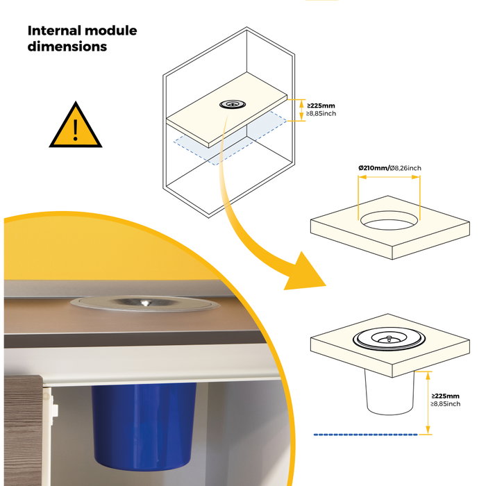 Emuca Cubo de basura empotrable para encimera de cocina Recycle, 1 vaso extraíble de 5 litros, Acero inoxidable y Plástico