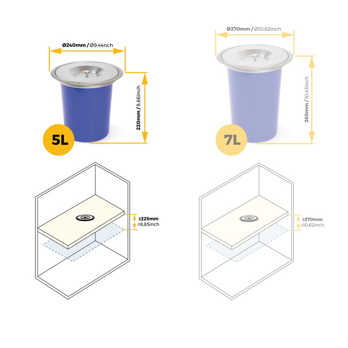 Emuca Cubo de basura empotrable para encimera de cocina Recycle, 1 vaso extraíble de 5 litros, Acero inoxidable y Plástico