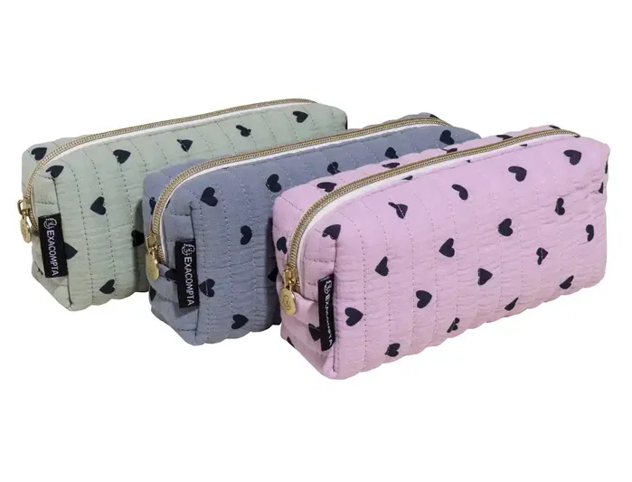 Exacompta Estuche portatodo rectangular de algodón con corazones Exacompta Estuche portatodo rectangular de algodón con corazones