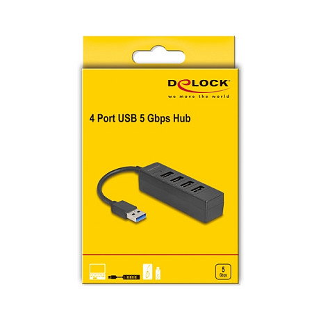 DeLOCK USB Hub 64350 de 4 puertos USB 3.2 Gen 1 Negro