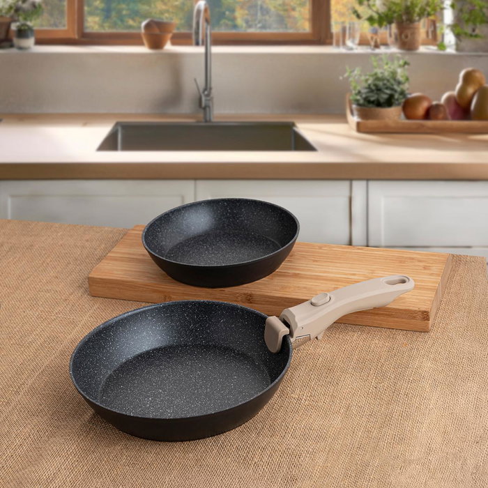 Quid Set de 2 Sartenes de Aluminio Forjado Click Chef Beige 20-26 cm