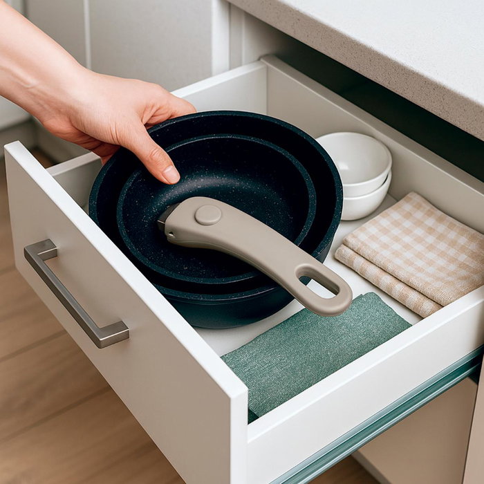 Quid Set de 2 Sartenes de Aluminio Forjado Click Chef Beige 20-26 cm