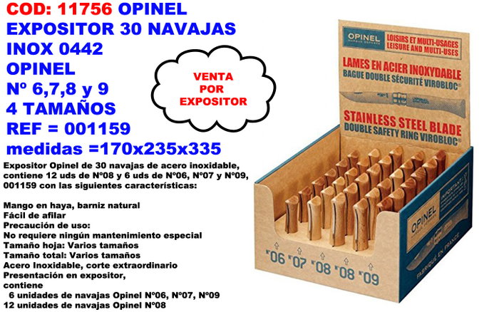Opinel Expositor de navajas de acero inoxidable, 30 uds