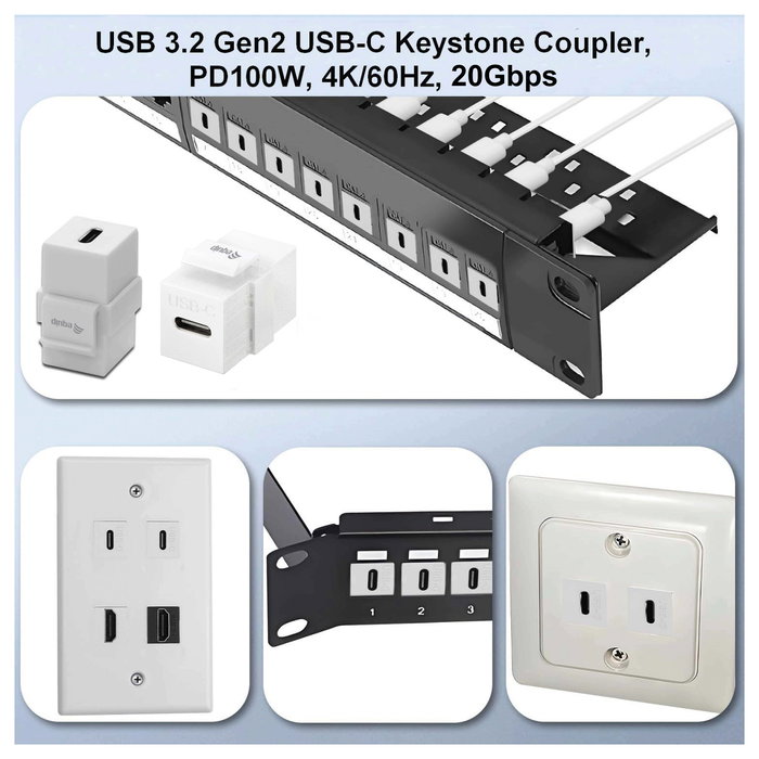 EQUIP Módulo Keystone-Koppler USB 3.2 Gen2 USB-C a USB-C Blanco EQUIP Módulo Keystone-Koppler USB 3.2 Gen2 USB-C a USB-C Blanco