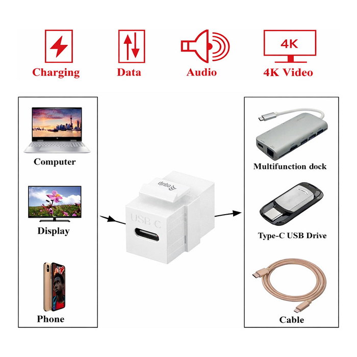 EQUIP Módulo Keystone-Koppler USB 3.2 Gen2 USB-C a USB-C Blanco EQUIP Módulo Keystone-Koppler USB 3.2 Gen2 USB-C a USB-C Blanco
