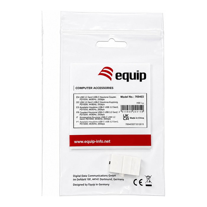 EQUIP Módulo Keystone-Koppler USB 3.2 Gen2 USB-C a USB-C Blanco EQUIP Módulo Keystone-Koppler USB 3.2 Gen2 USB-C a USB-C Blanco