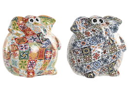 DKD Home Decor Hucha Mediterraneo Elefante Multicolor Resina 2 Unidades 11 x 11 x 11.5 cm