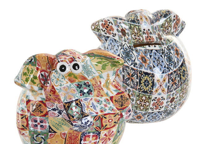 DKD Home Decor Hucha Mediterraneo Elefante Multicolor Resina 2 Unidades 11 x 11 x 11.5 cm