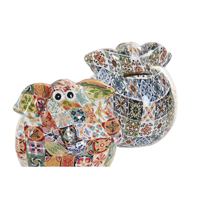 DKD Home Decor Huchas de Resina Elefante Multicolor (Pack de 2)