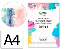 Liderpapel Bloc Dibujo Multitécnicas DIN A4, 260g/m², 20 Hojas para Acrílico, Óleo y Gouache