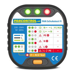 Pancontrol Probador de Tomas Test FI - Comprobador Enchufes Schuko con LED Verde/Rojo, Sin Pilas, CAT III 300V, 30mA, 220-250V CA