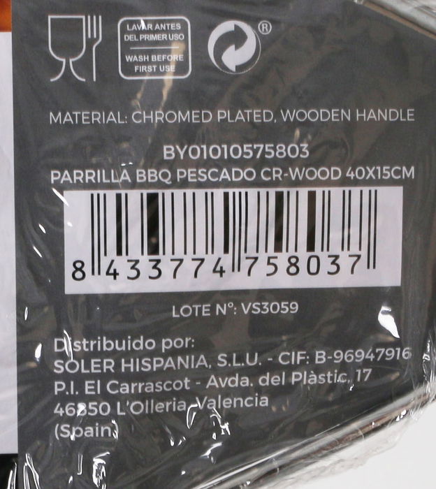 Algon BBQ Parrilla BBQ para Pescado Cr-Wood 67,6 cm Largo x 40 cm Ancho x 15 cm Alto, Ideal para Asados (12 Unidades)