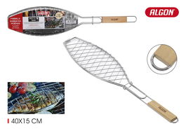 Algon BBQ Parrilla BBQ para Pescado Cr-Wood 67,6 cm Largo x 40 cm Ancho x 15 cm Alto, Ideal para Asados (12 Unidades)