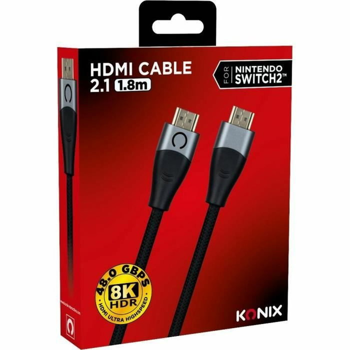 Konix Cable HDMI 2.1 para Nintendo Switch 2, 4K y 8K, Negro