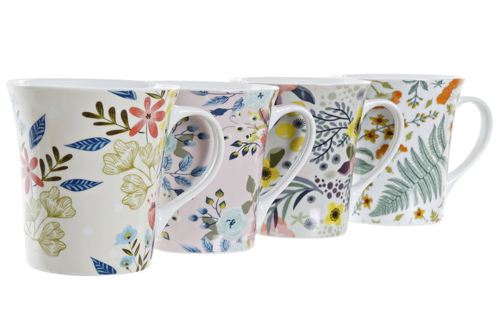 DKD Home Decor Mug Shabby Porcelana Multicolor 9 x 10 x 12 cm 360ml 12 Unidades Apto Microondas y Lavavajillas