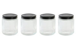 DKD Home Decor Set de 4 Botes de Cristal y Metal 560ml Transparente y Negro