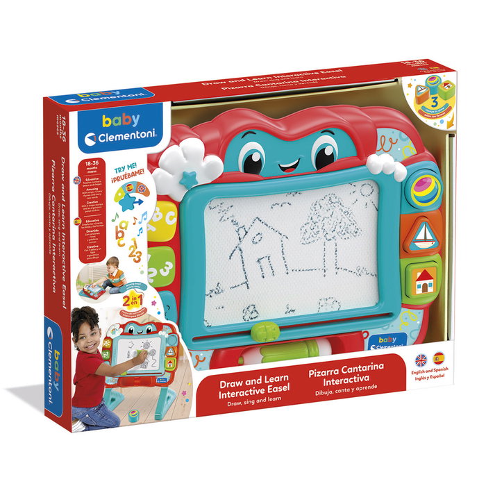 Clementoni Pizarra Interactiva Cantarina 61434 - Juguete Educativo con Sellos y Lápiz para Aprender Letras y Números, +18 Meses