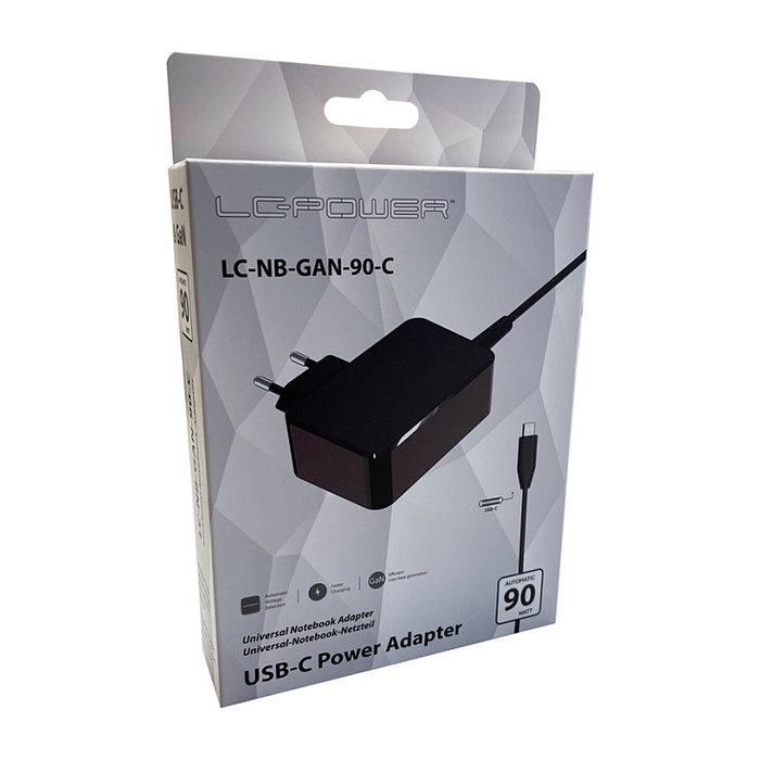LC-Power LC-NB-GAN-90-C Cargador Interior USB-C 90W GaN Negro 1.8m