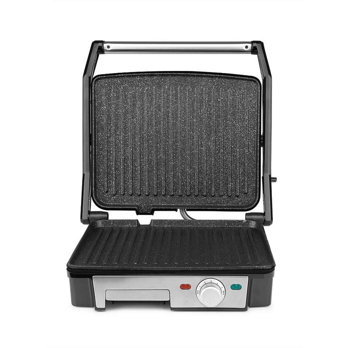 Orbegozo GR 4570 Parrilla Eléctrica de Contacto 2200W, Grill con 2 Zonas, Placas Antiadherentes de 29x23.5 cm, 180º Abatibles, Termostato Regulable y Bandeja Recoge-grasas