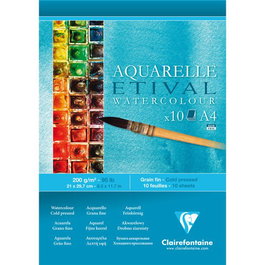 Bloc De Dibujo Clairefontaine Etival Acuarela Encolado Grano Fino A4 200G 10H (Set de 5)